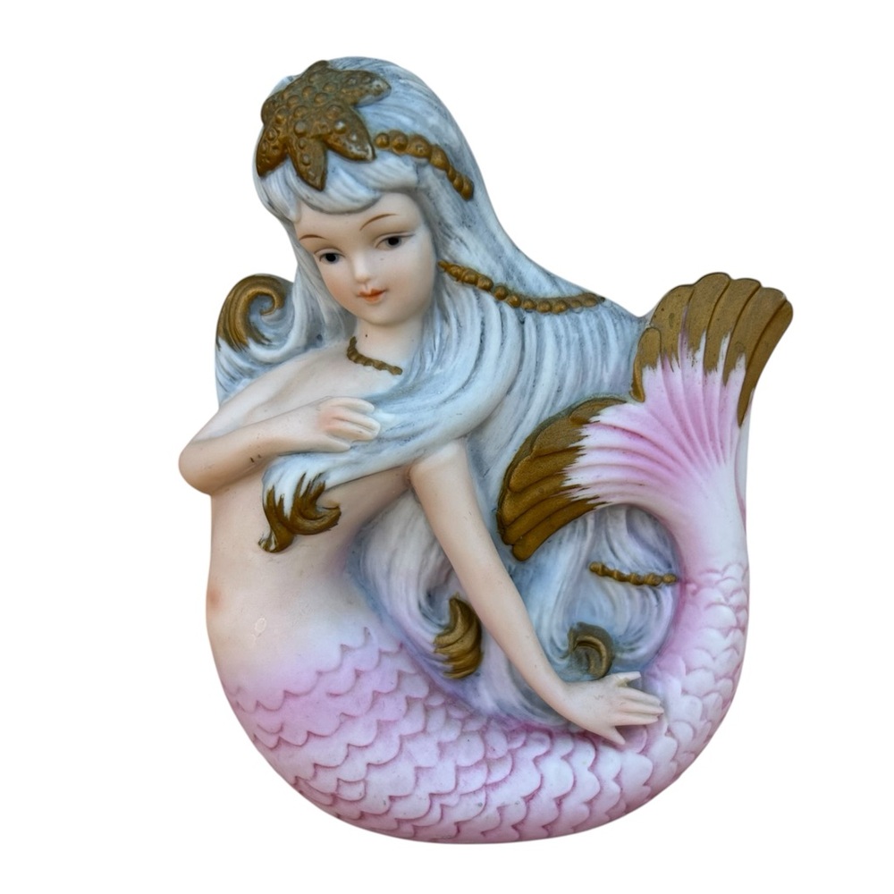 Vintage EHTF LEFTON CHINA KW1634 Mermaid Wall Pocket / Plaque Collectible‎ Rare